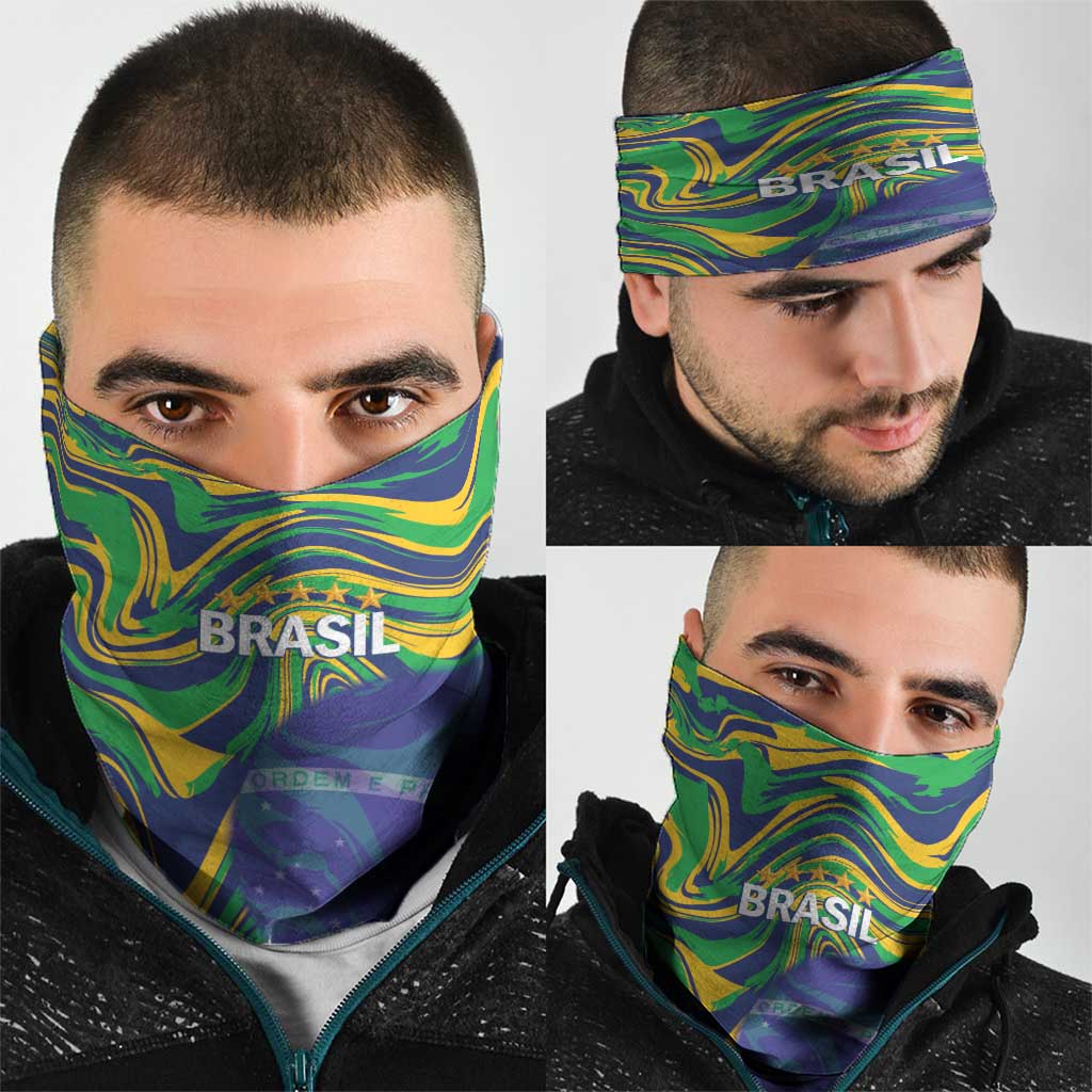 Brazil Football Neck Gaiter 2026 Vamos Brasil Marble Pattern - Wonder Print Shop