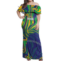 Brazil Football Custom Off Shoulder Maxi Dress 2026 Vamos Brasil Marble Pattern - Wonder Print Shop