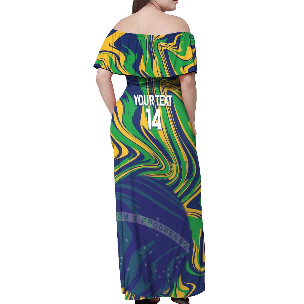 Brazil Football Custom Off Shoulder Maxi Dress 2026 Vamos Brasil Marble Pattern - Wonder Print Shop