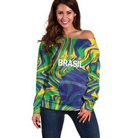 Brazil Football Custom Off Shoulder Sweater 2026 Vamos Brasil Marble Pattern - Wonder Print Shop