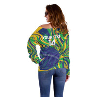 Brazil Football Custom Off Shoulder Sweater 2026 Vamos Brasil Marble Pattern - Wonder Print Shop