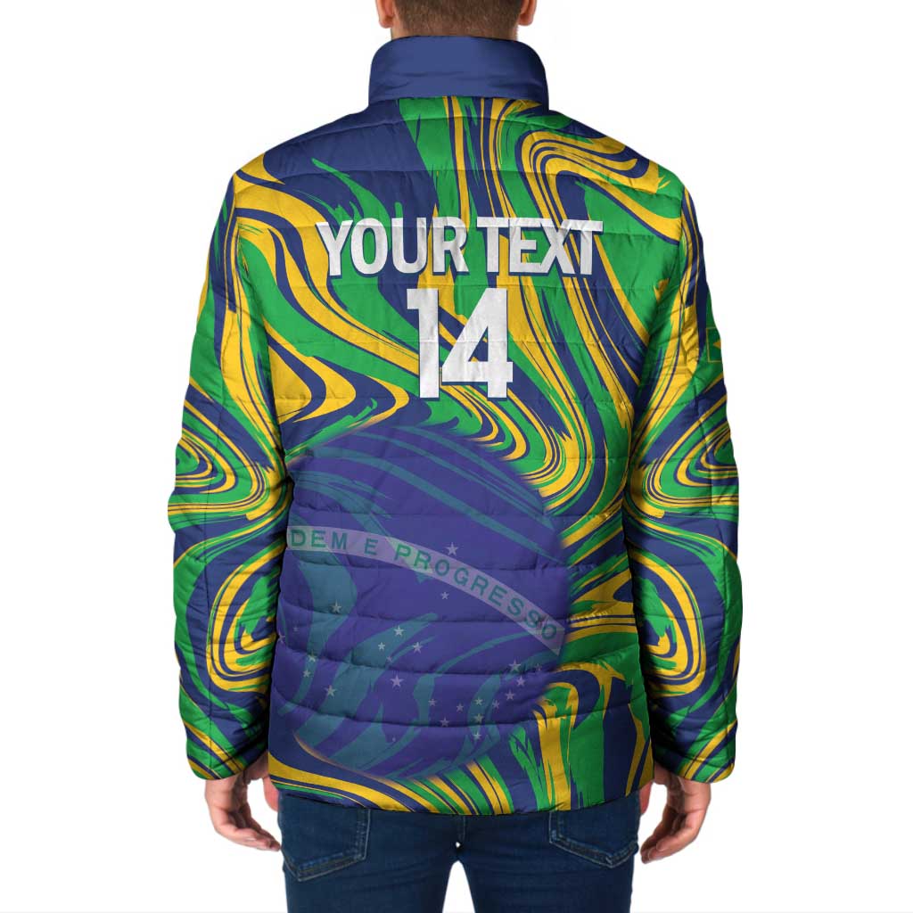 Brazil Football Custom Padded Jacket 2026 Vamos Brasil Marble Pattern - Wonder Print Shop