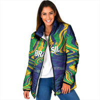 Brazil Football Custom Padded Jacket 2026 Vamos Brasil Marble Pattern - Wonder Print Shop