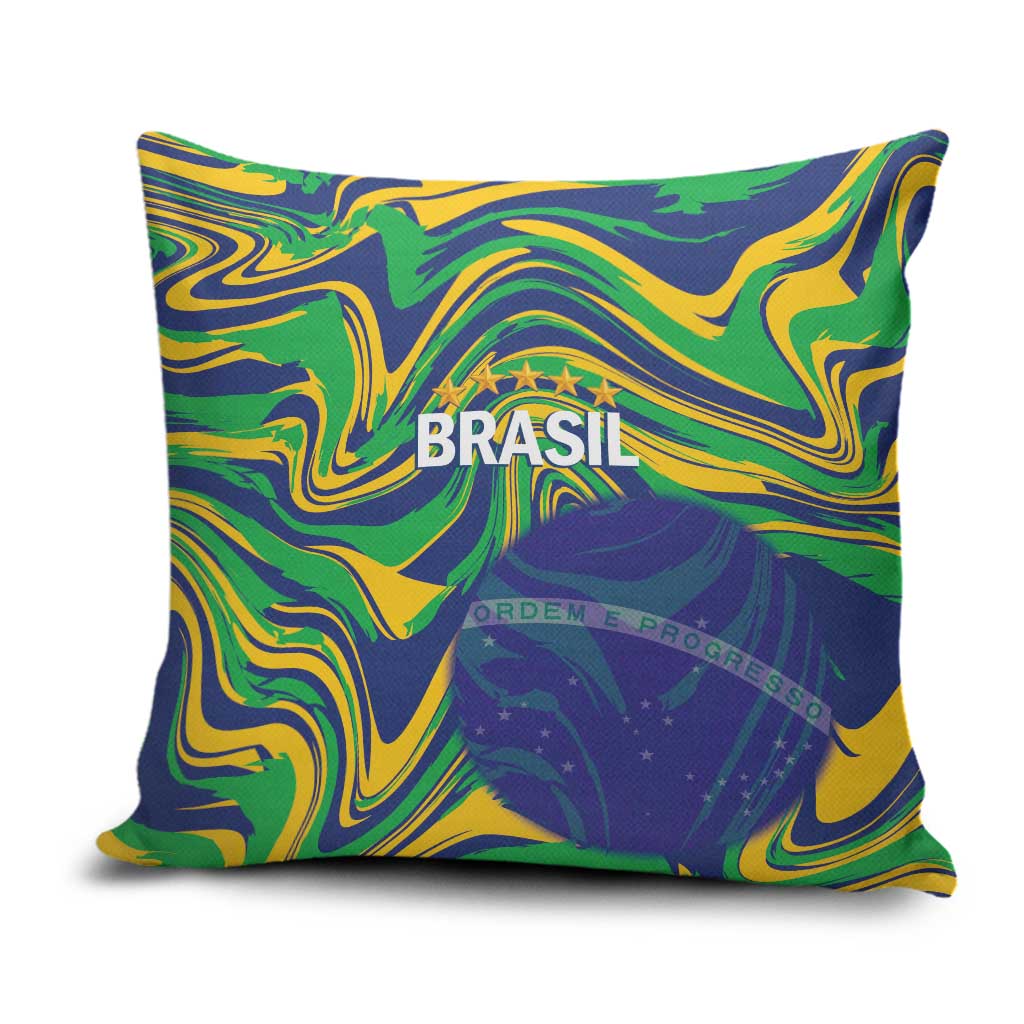 Brazil Football Pillow Cover 2026 Vamos Brasil Marble Pattern - Wonder Print Shop