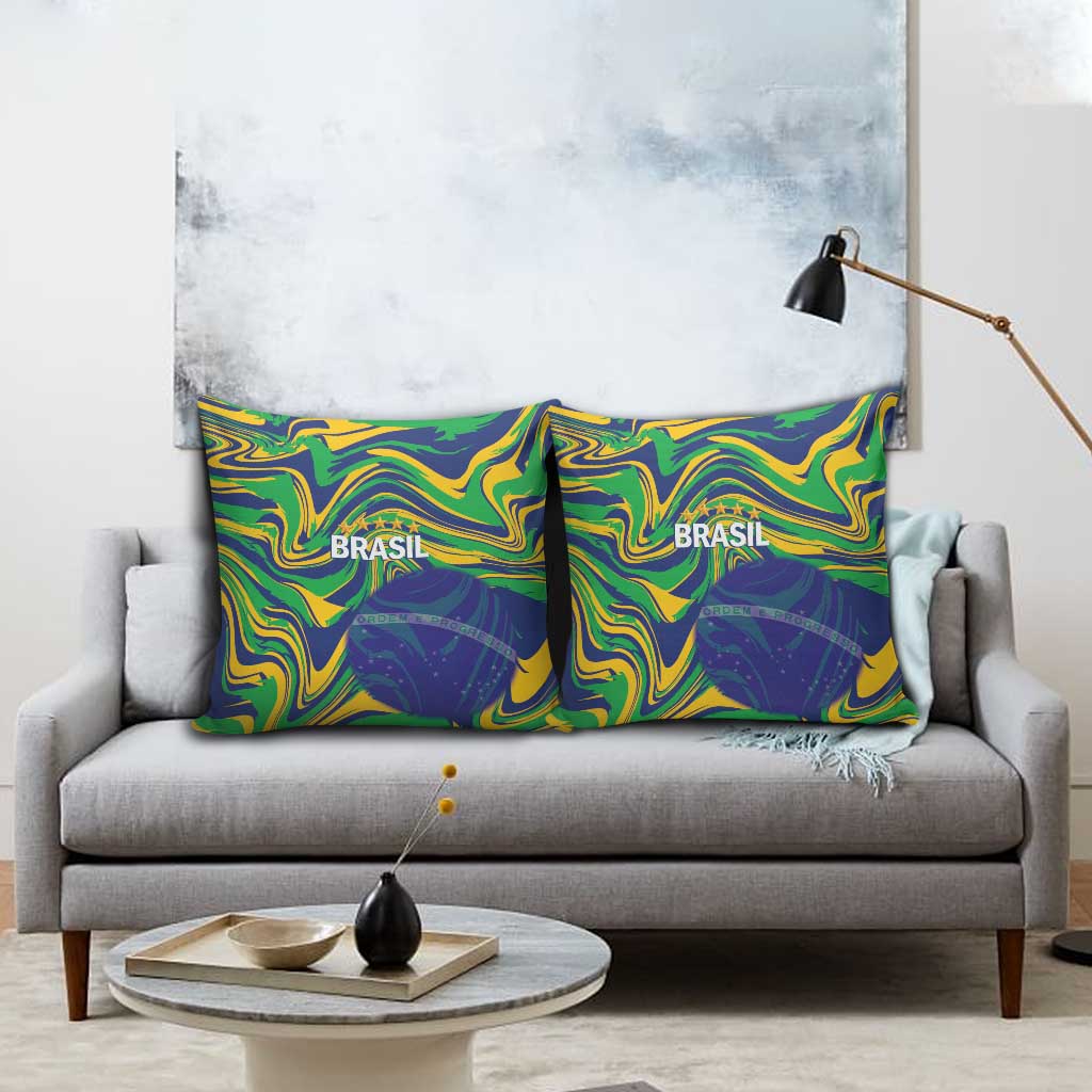 Brazil Football Pillow Cover 2026 Vamos Brasil Marble Pattern - Wonder Print Shop