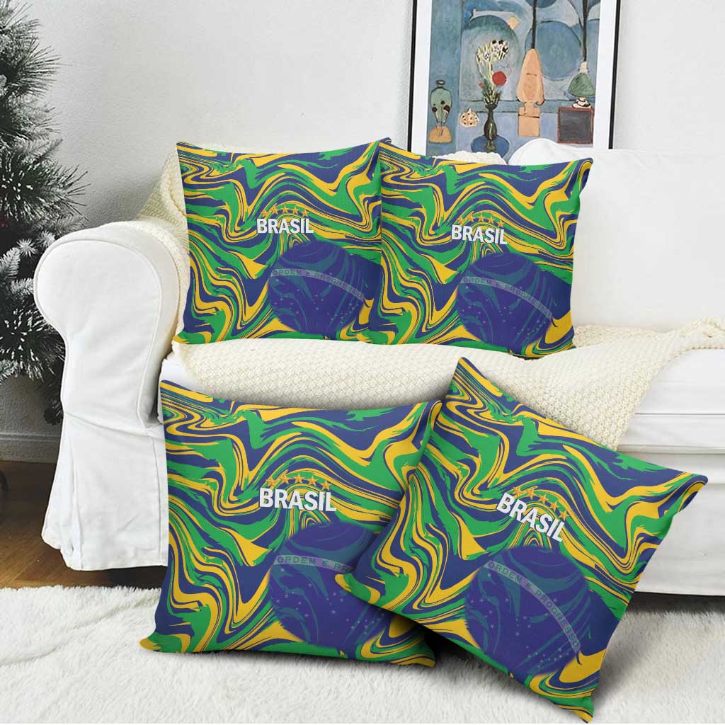 Brazil Football Pillow Cover 2026 Vamos Brasil Marble Pattern - Wonder Print Shop
