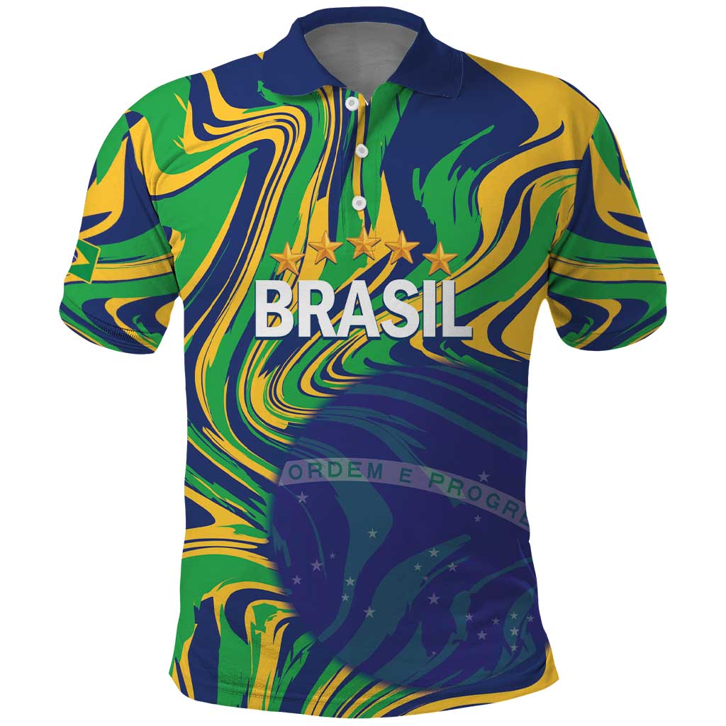 Brazil Football Custom Polo Shirt 2026 Vamos Brasil Marble Pattern - Wonder Print Shop