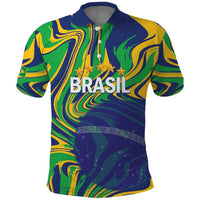 Brazil Football Custom Polo Shirt 2026 Vamos Brasil Marble Pattern - Wonder Print Shop