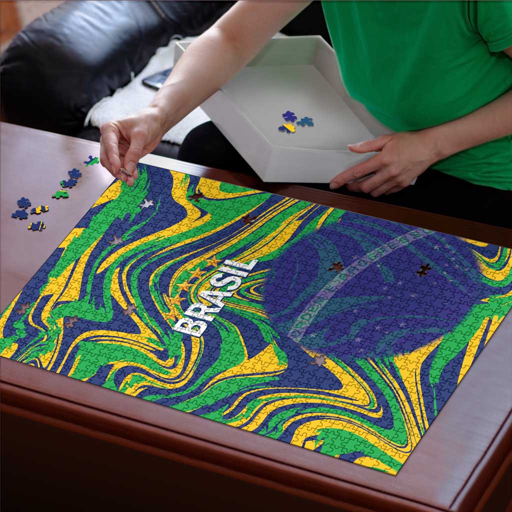 Brazil Football Puzzle 2026 Vamos Brasil Marble Pattern - Wonder Print Shop