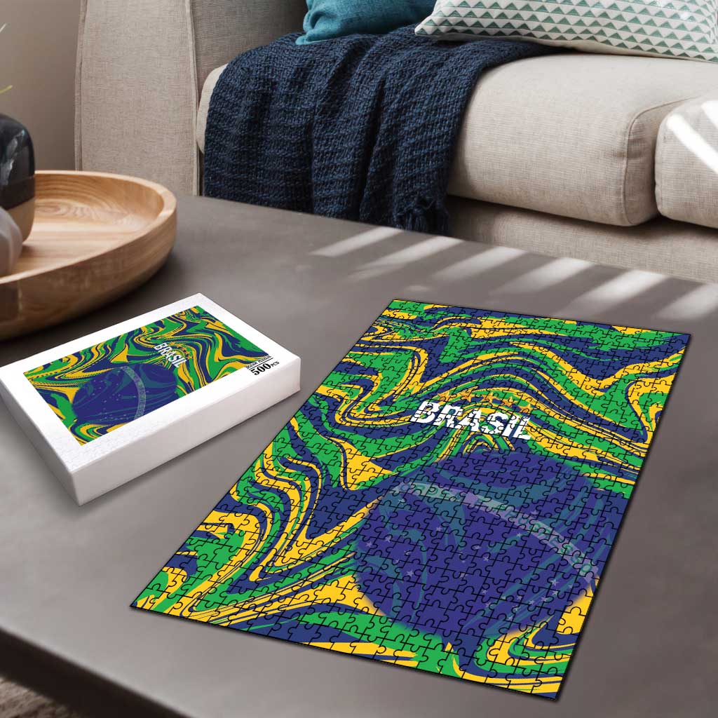Brazil Football Puzzle 2026 Vamos Brasil Marble Pattern - Wonder Print Shop