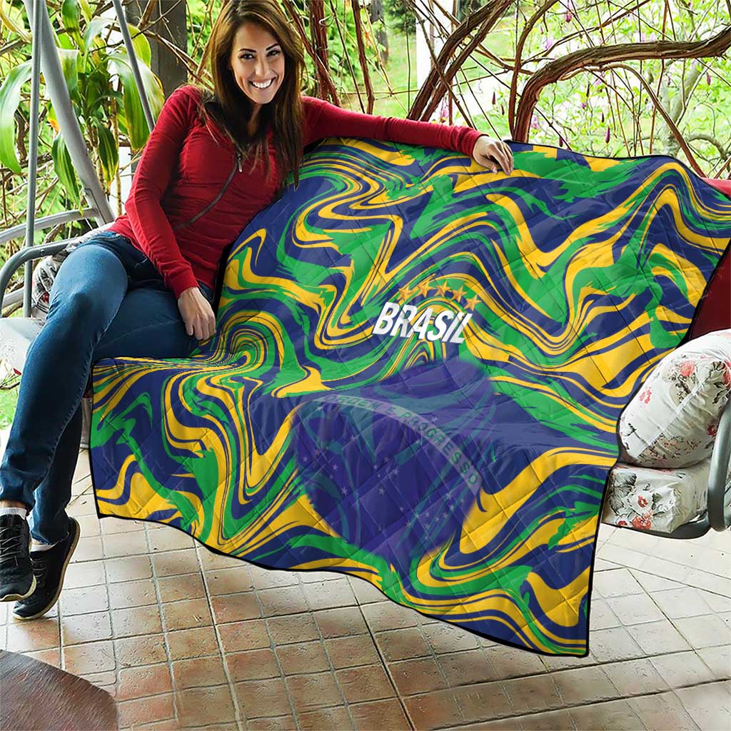 Brazil Football Quilt 2026 Vamos Brasil Marble Pattern - Wonder Print Shop