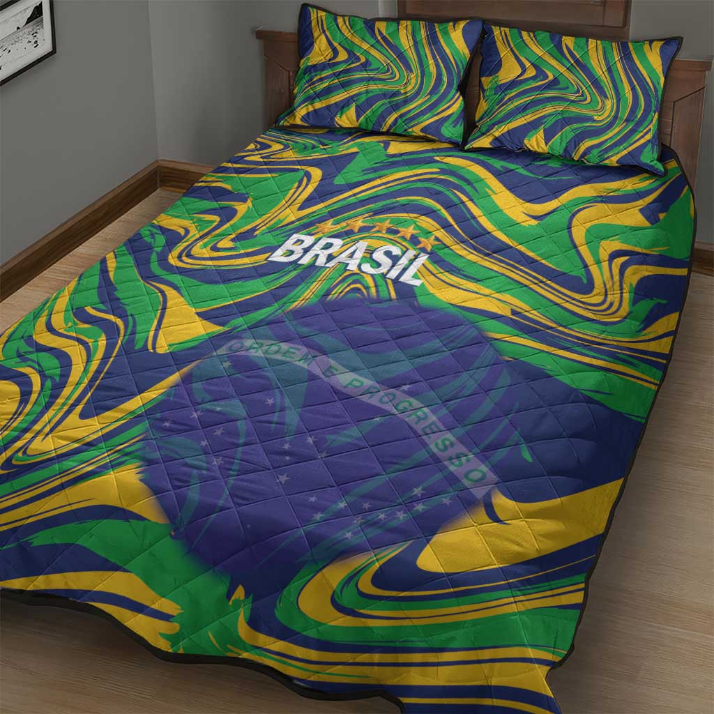 Brazil Football Quilt Bed Set 2026 Vamos Brasil Marble Pattern - Wonder Print Shop