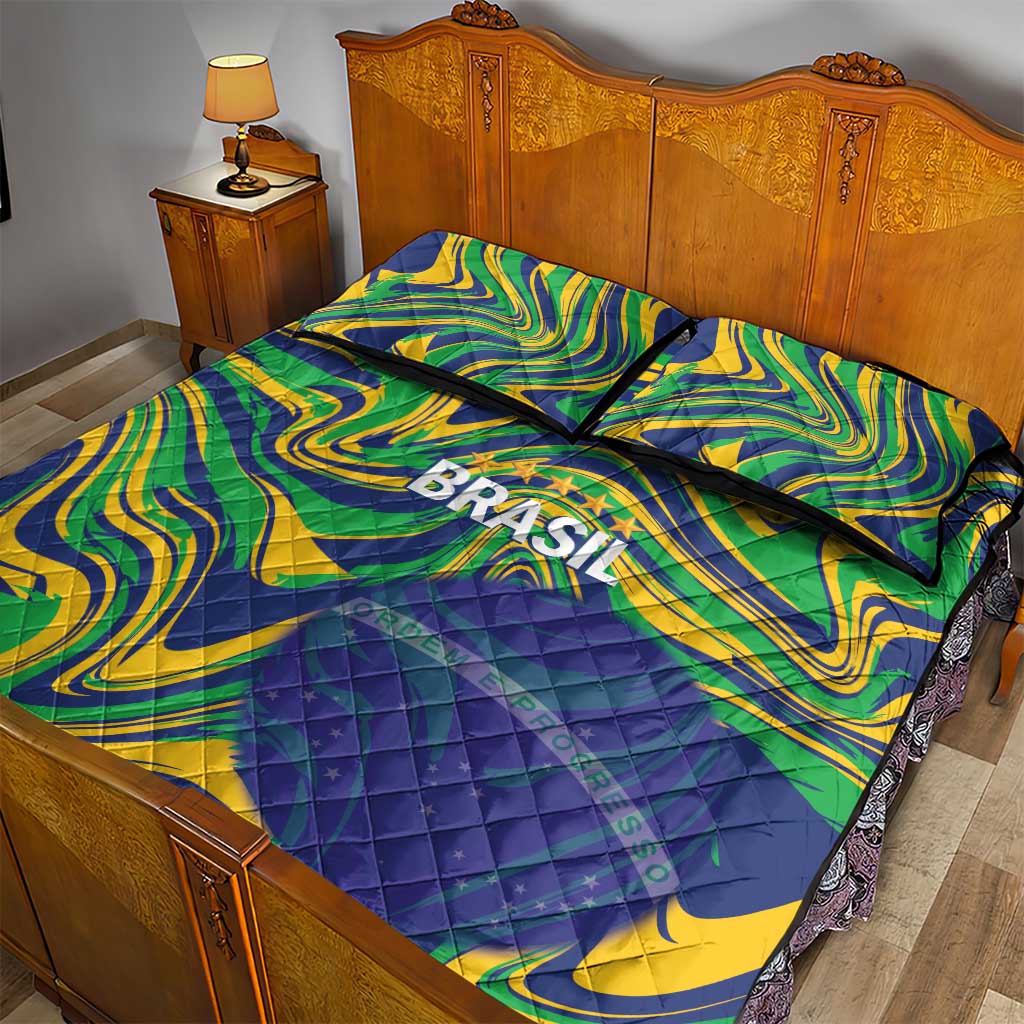 Brazil Football Quilt Bed Set 2026 Vamos Brasil Marble Pattern - Wonder Print Shop
