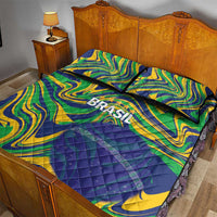 Brazil Football Quilt Bed Set 2026 Vamos Brasil Marble Pattern - Wonder Print Shop