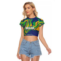 Brazil Football Custom Raglan Cropped T Shirt 2026 Vamos Brasil Marble Pattern - Wonder Print Shop