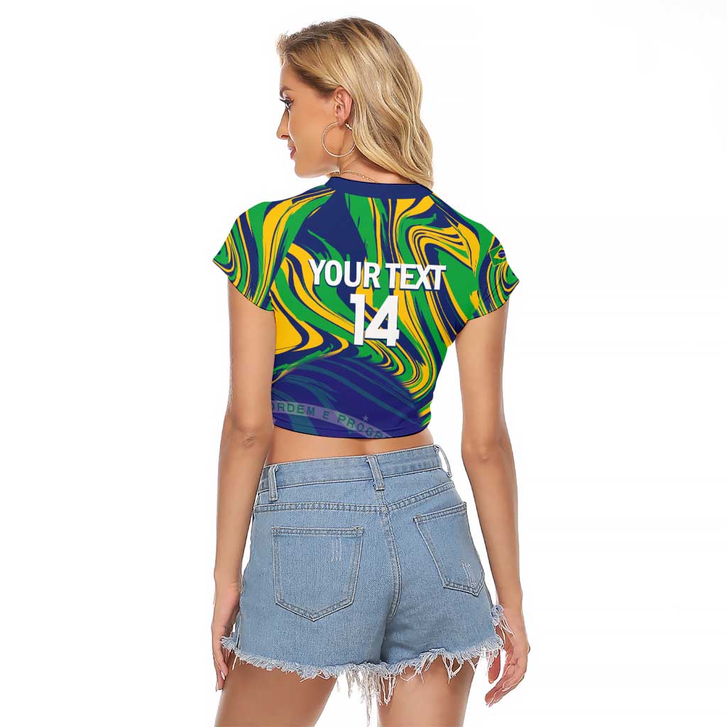 Brazil Football Custom Raglan Cropped T Shirt 2026 Vamos Brasil Marble Pattern - Wonder Print Shop