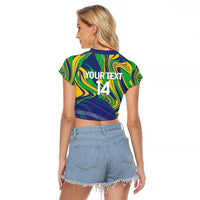 Brazil Football Custom Raglan Cropped T Shirt 2026 Vamos Brasil Marble Pattern - Wonder Print Shop