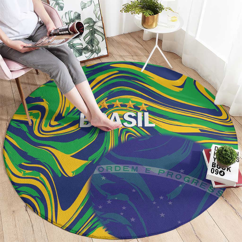 Brazil Football Round Carpet 2026 Vamos Brasil Marble Pattern - Wonder Print Shop