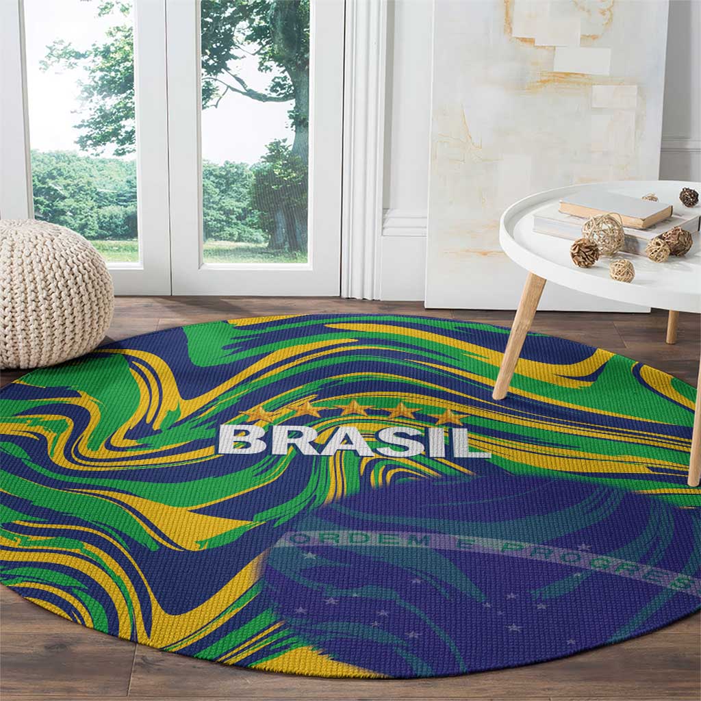 Brazil Football Round Carpet 2026 Vamos Brasil Marble Pattern - Wonder Print Shop
