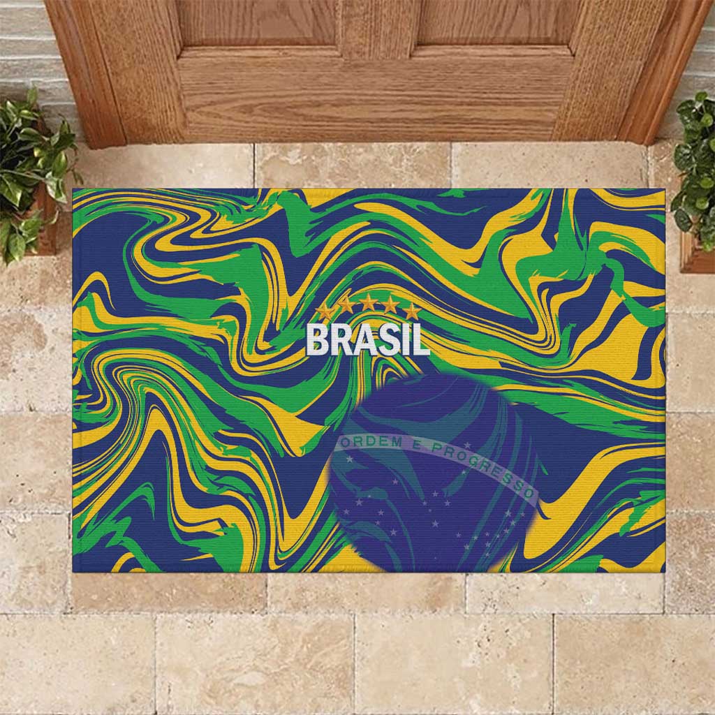 Brazil Football Rubber Doormat 2026 Vamos Brasil Marble Pattern - Wonder Print Shop