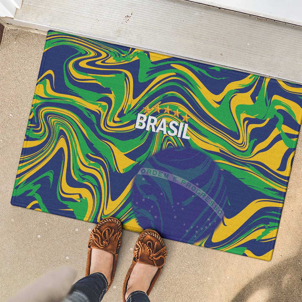 Brazil Football Rubber Doormat 2026 Vamos Brasil Marble Pattern - Wonder Print Shop