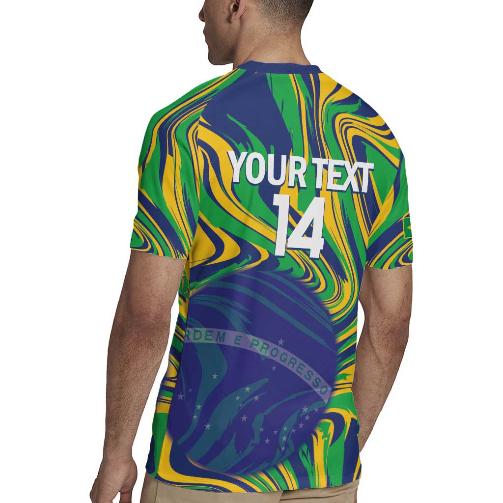 Brazil Football Custom Rugby Jersey 2026 Vamos Brasil Marble Pattern - Wonder Print Shop