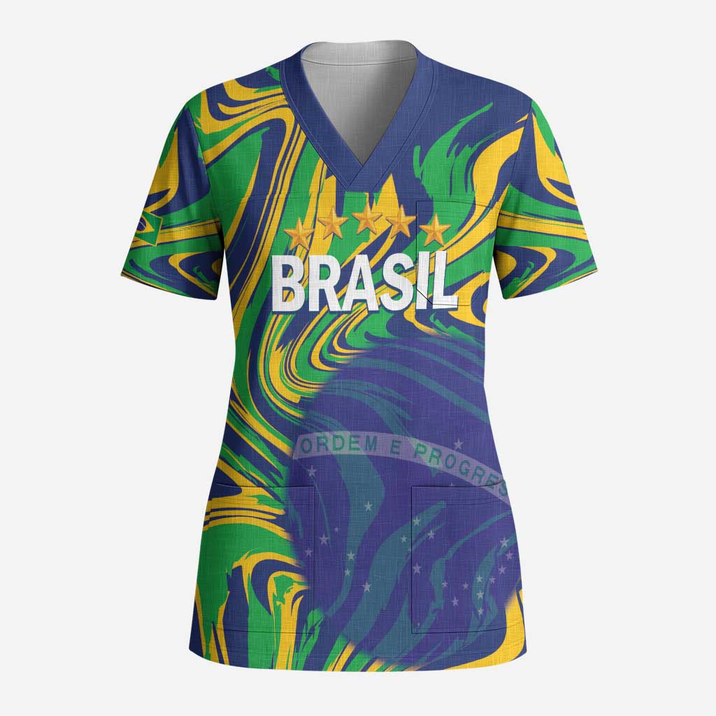 Brazil Football Custom Scrub Top 2026 Vamos Brasil Marble Pattern - Wonder Print Shop