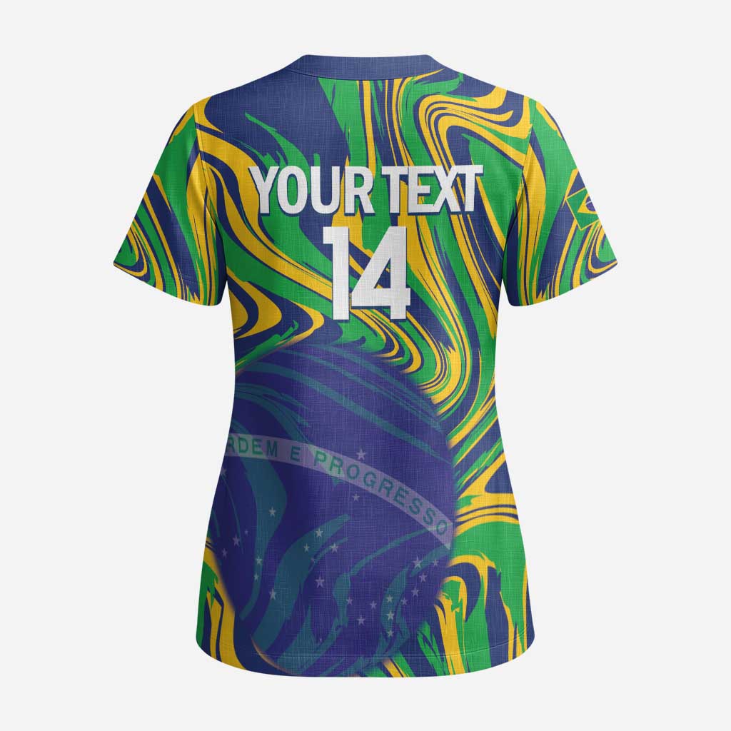 Brazil Football Custom Scrub Top 2026 Vamos Brasil Marble Pattern - Wonder Print Shop