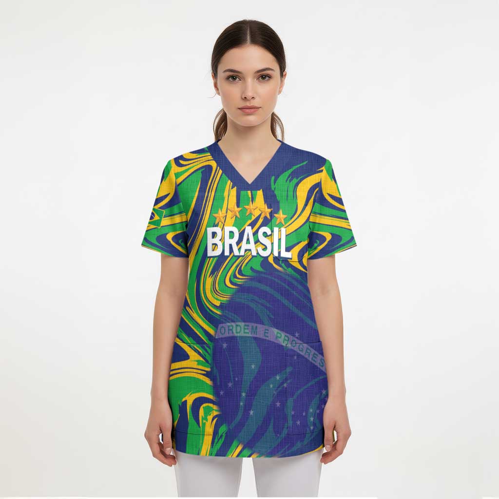 Brazil Football Custom Scrub Top 2026 Vamos Brasil Marble Pattern - Wonder Print Shop