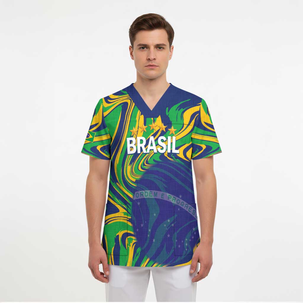 Brazil Football Custom Scrub Top 2026 Vamos Brasil Marble Pattern - Wonder Print Shop