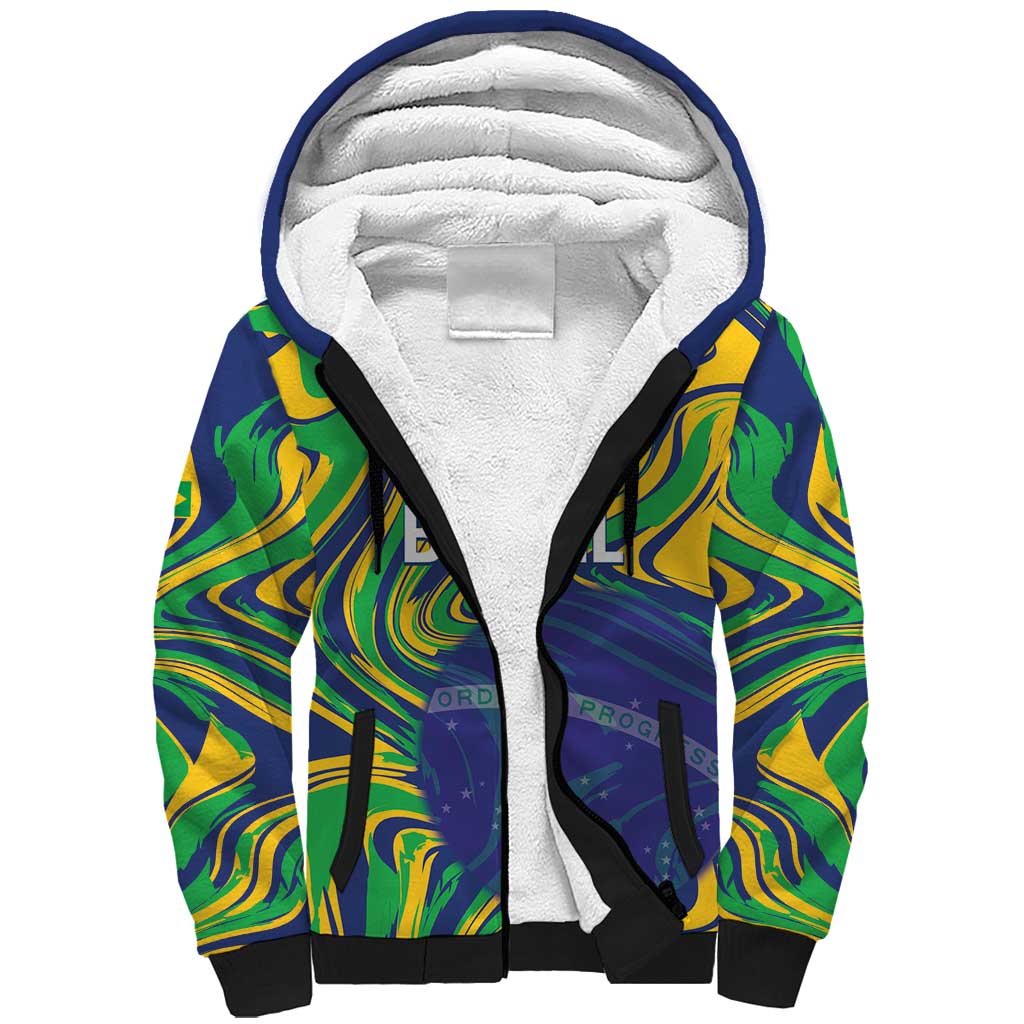 Brazil Football Custom Sherpa Hoodie 2026 Vamos Brasil Marble Pattern - Wonder Print Shop