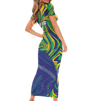 Brazil Football Custom Short Sleeve Bodycon Dress 2026 Vamos Brasil Marble Pattern - Wonder Print Shop