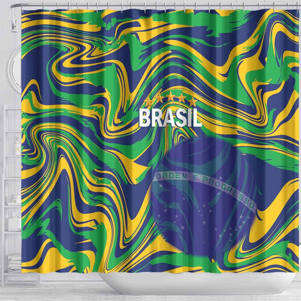 Brazil Football Shower Curtain 2026 Vamos Brasil Marble Pattern - Wonder Print Shop
