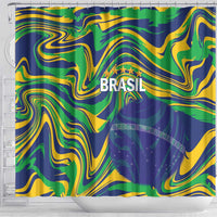 Brazil Football Shower Curtain 2026 Vamos Brasil Marble Pattern - Wonder Print Shop