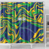 Brazil Football Shower Curtain 2026 Vamos Brasil Marble Pattern - Wonder Print Shop