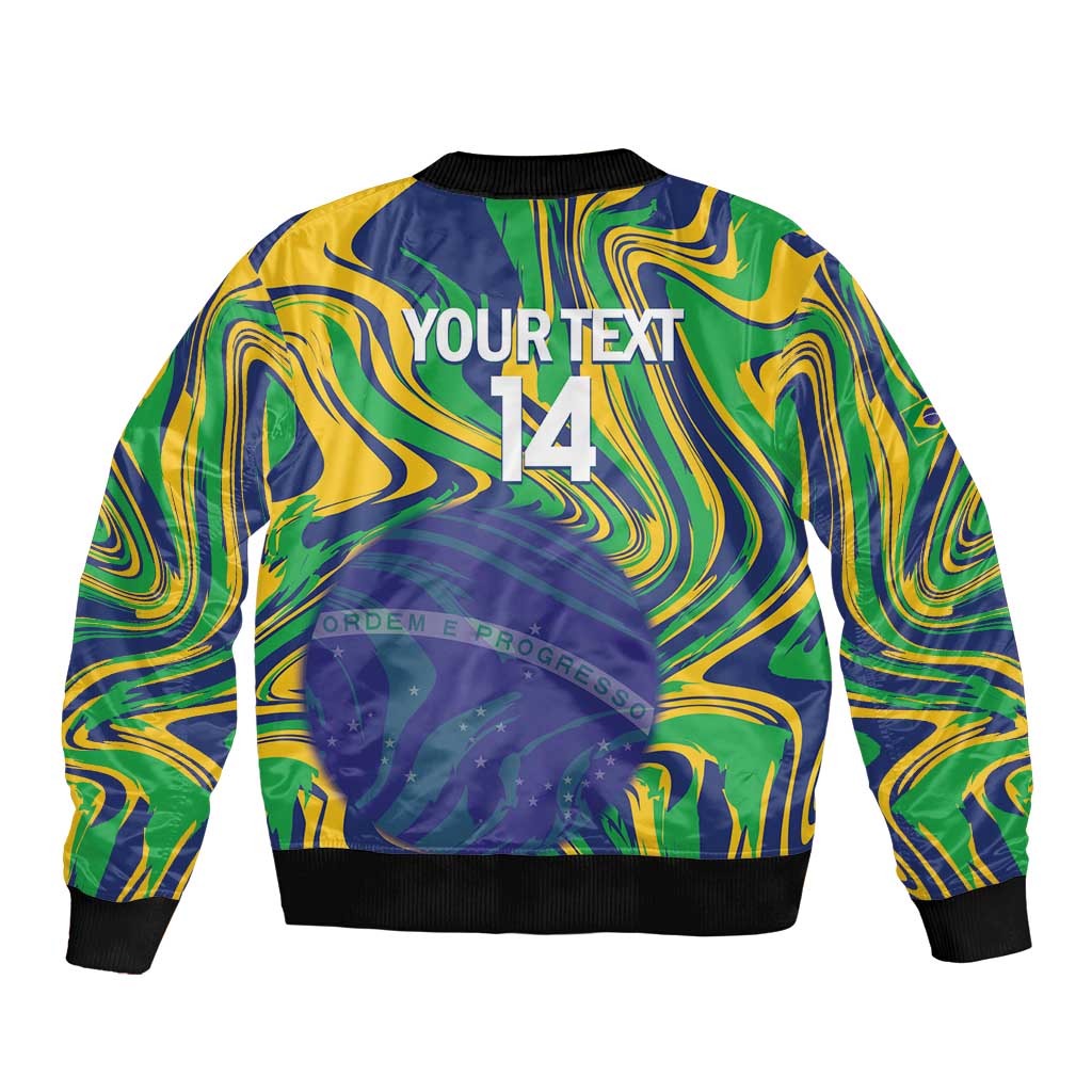 Brazil Football Custom Sleeve Zip Bomber Jacket 2026 Vamos Brasil Marble Pattern - Wonder Print Shop