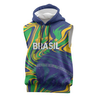 Brazil Football Custom Sleeveless Hoodie 2026 Vamos Brasil Marble Pattern - Wonder Print Shop