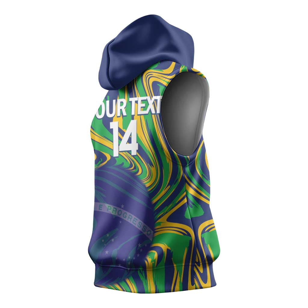 Brazil Football Custom Sleeveless Hoodie 2026 Vamos Brasil Marble Pattern - Wonder Print Shop