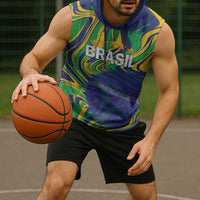Brazil Football Custom Sleeveless Hoodie 2026 Vamos Brasil Marble Pattern - Wonder Print Shop