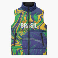 Brazil Football Custom Sleeveless Puffer Jacket 2026 Vamos Brasil Marble Pattern - Wonder Print Shop