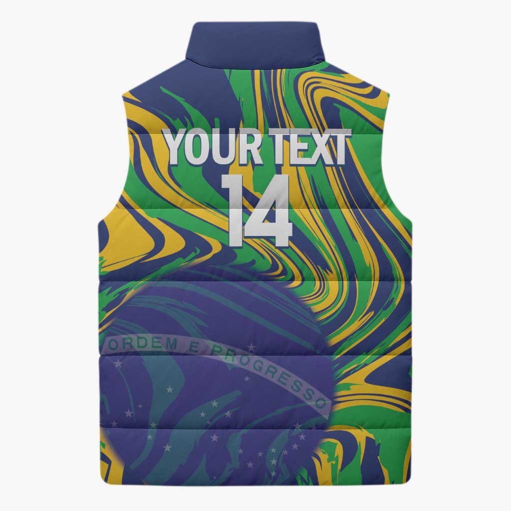 Brazil Football Custom Sleeveless Puffer Jacket 2026 Vamos Brasil Marble Pattern - Wonder Print Shop