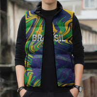 Brazil Football Custom Sleeveless Puffer Jacket 2026 Vamos Brasil Marble Pattern - Wonder Print Shop