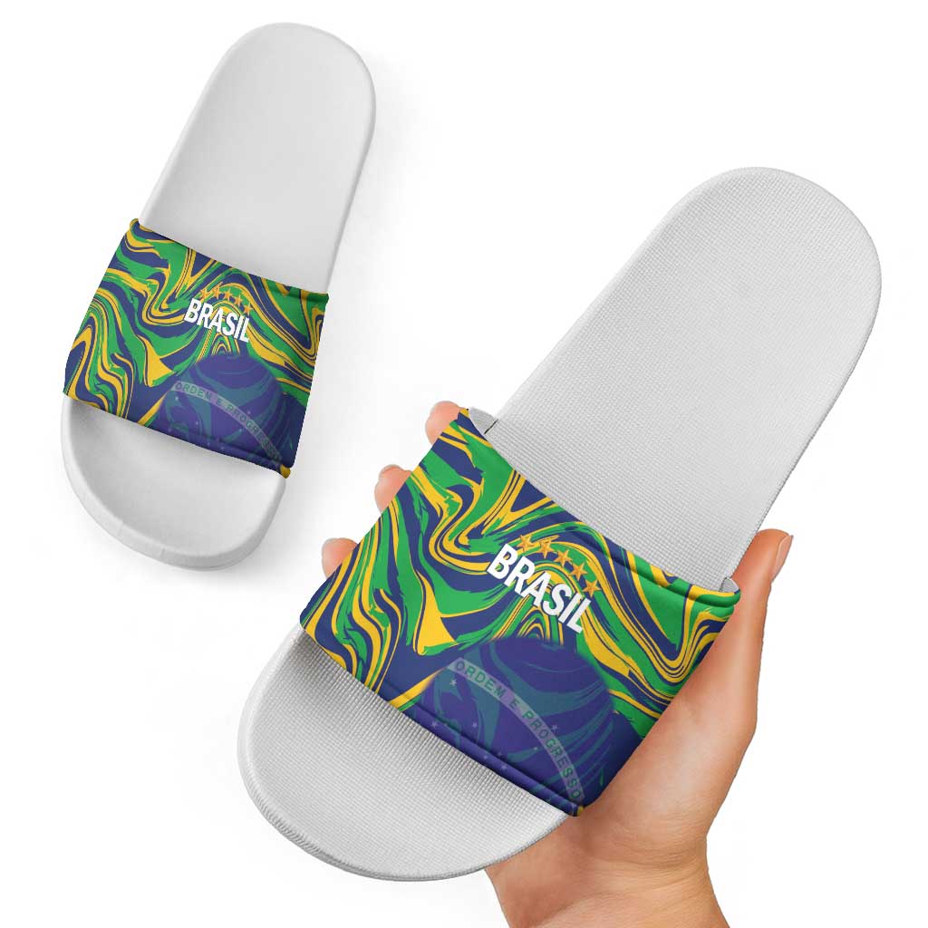 Brazil Football Slide Sandals 2026 Vamos Brasil Marble Pattern - Wonder Print Shop