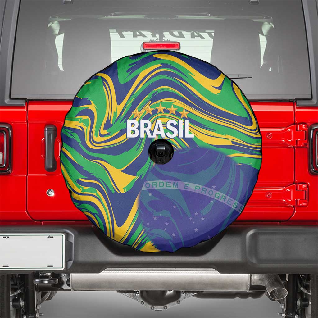 Brazil Football Spare Tire Cover 2026 Vamos Brasil Marble Pattern - Wonder Print Shop