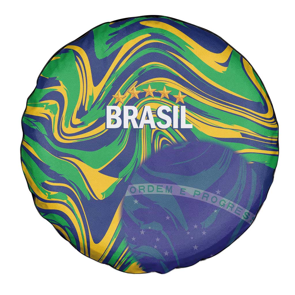 Brazil Football Spare Tire Cover 2026 Vamos Brasil Marble Pattern - Wonder Print Shop