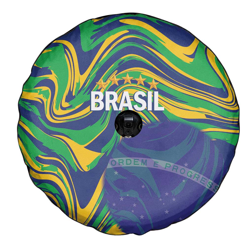 Brazil Football Spare Tire Cover 2026 Vamos Brasil Marble Pattern - Wonder Print Shop