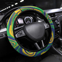 Brazil Football Steering Wheel Cover 2026 Vamos Brasil Marble Pattern - Wonder Print Shop