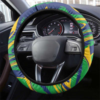 Brazil Football Steering Wheel Cover 2026 Vamos Brasil Marble Pattern - Wonder Print Shop