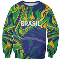Brazil Football Custom Sweatshirt 2026 Vamos Brasil Marble Pattern - Wonder Print Shop