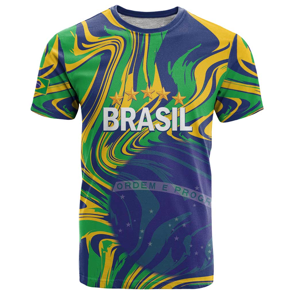 Brazil Football Custom T Shirt 2026 Vamos Brasil Marble Pattern - Wonder Print Shop